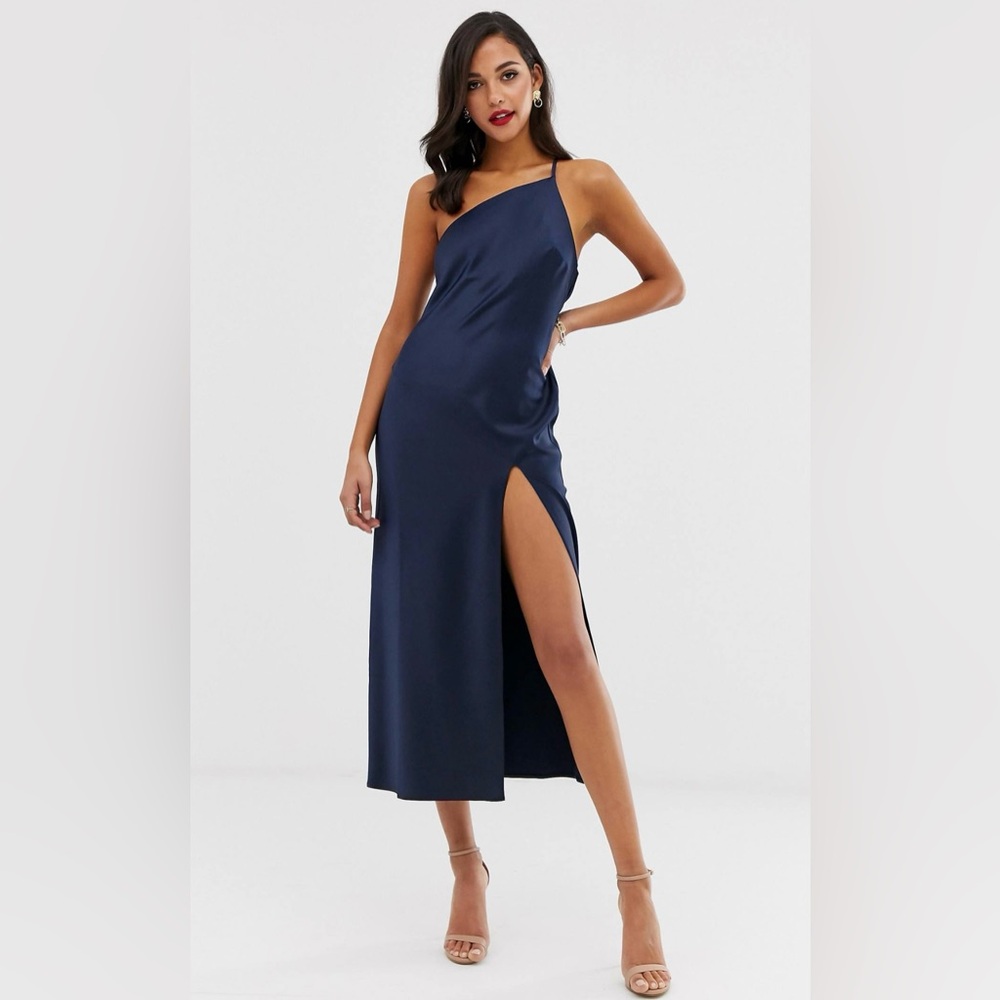 ASOS Design Navy One-Shoulder Dress